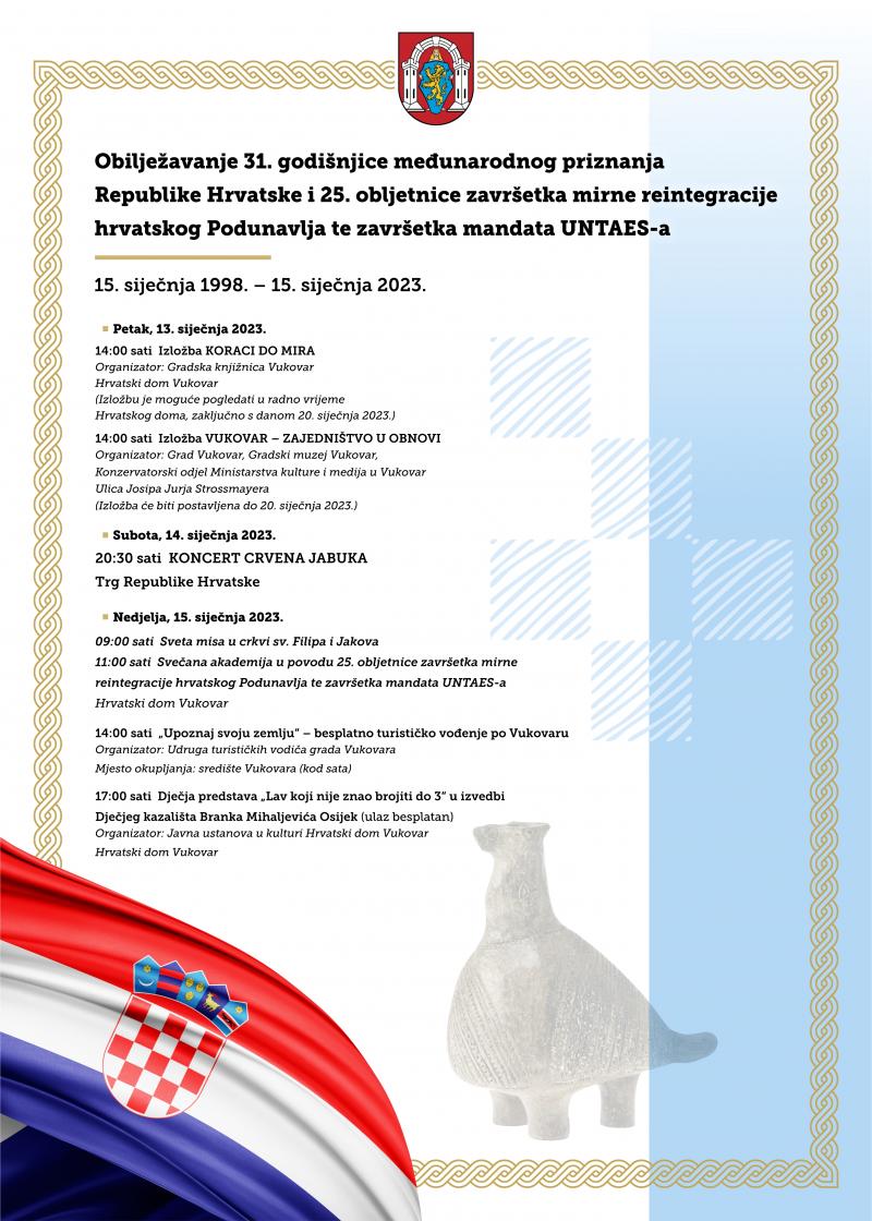 Obilježavanje 31. godišnjice međunarodnog priznanja RH i 25. obljetnice završetka mirne reintegracije hrvatskog Podunavlja