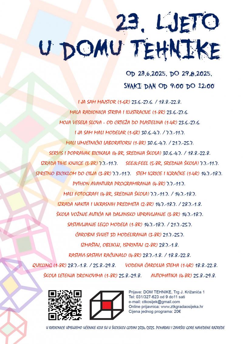 Ljeto u Domu tehnike - prijave